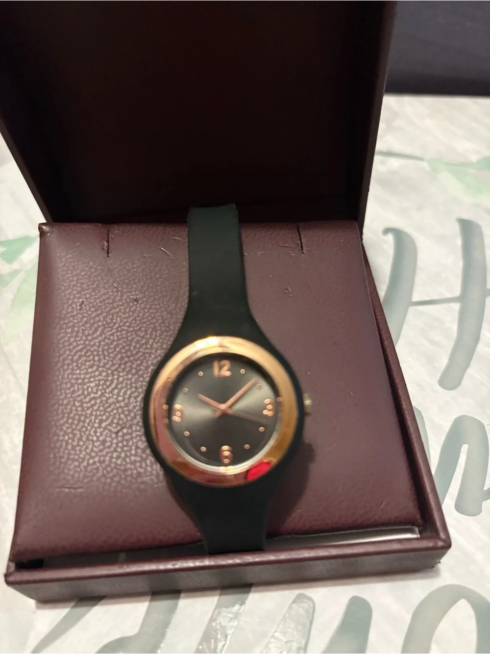 Black & Rose Gold Silicone Strap Analog Wristwatch